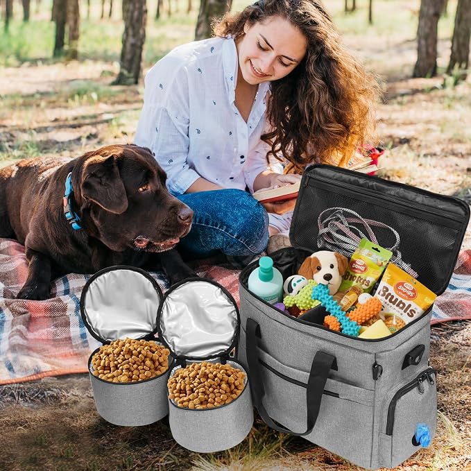 MYDAYS Dog Travel Bag, Pet Luggage Suitcase, Weekend Tote Carrier with Collapsible Bowl (Gray)