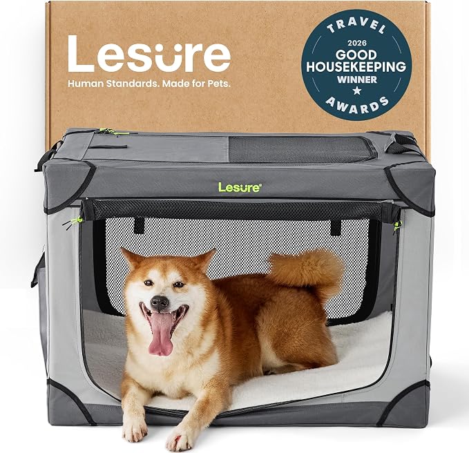 Lesure Today Show Soft Collapsible Dog Crates for Medium Dogs, 30in Grey | Portable Travel Camping Pet Kennel, 4-door, Indoor and Outdoor Use, Easy to Set Up and Fold, For Medium Breeds Up to 50 lbs