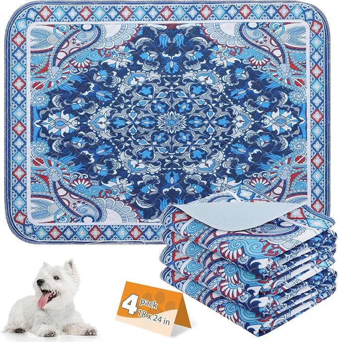 Washable Pee Pads for Dogs, 4 Pack Super Absorbent Reusable Puppy Training Pads Waterproof, Nonslip and Leak-Proof Dog Pee Pads, Large Pet Mats Whelping Pads for Floor, Crate, Couch 18"x24"