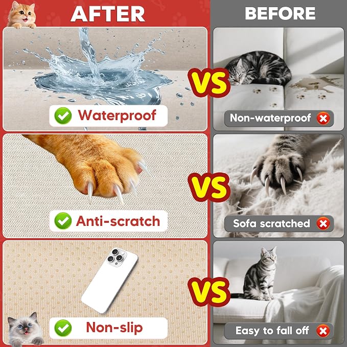 Loiion Cat Scratch Proof Furniture Protector Waterproof Sofa Cover 150"x91" | Pet-Friendly Couch Protector, Anti-Scratch & Anti-Slip Sofa Cover For Cats Dogs Kids, Machine Washable