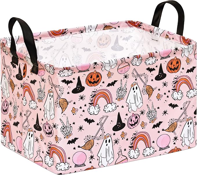 Gost Pattern Halloween Storage Basket Shelf Basket Storage Bin, Nursery Basket Organizer Box for With Handles for Room Deco