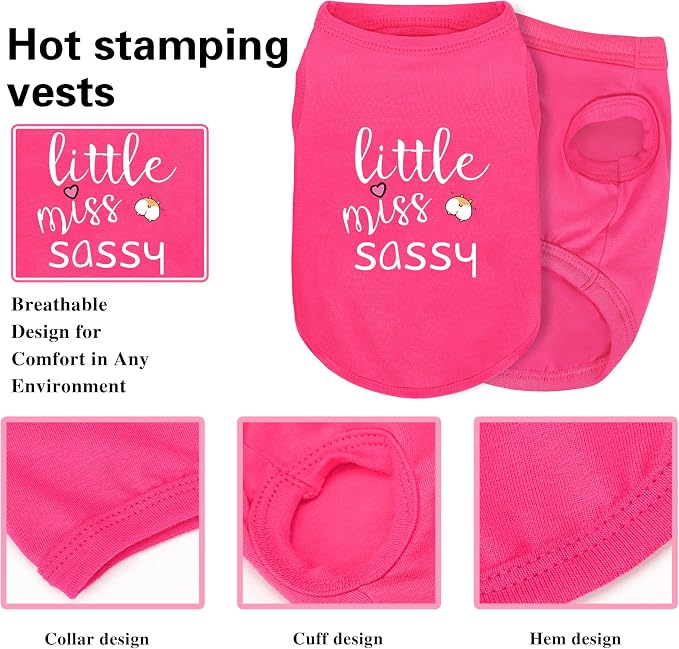Pink Cotton Dog Shirt with 'Little Miss Sassy' Corgi Butt Print, Soft & Breathable Pet Apparel for Small to Large Dogs, All-Season Sleeveless Vest, Cute and Comfortable Dog Outfit.XS