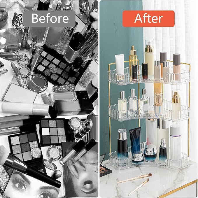 Corner Bathroom Counter Organizer Bathroom Countertop Shelf Makeup Organizer for Vanity Perfume Tray for Corner Storage (3 Tiers, White)