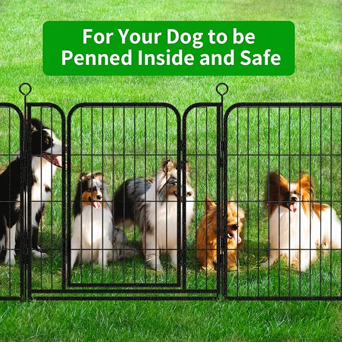 Kfvigoho Dog Playpen Outdoor Extra Wide 24 Panels Heavy Duty Dog Fence 32" | Anti-Rust Coating-Strengthened Dog Fence with Doors Portable for RV Camping Yard, Total 63FT, 316 Sq.ft, Snowy Black