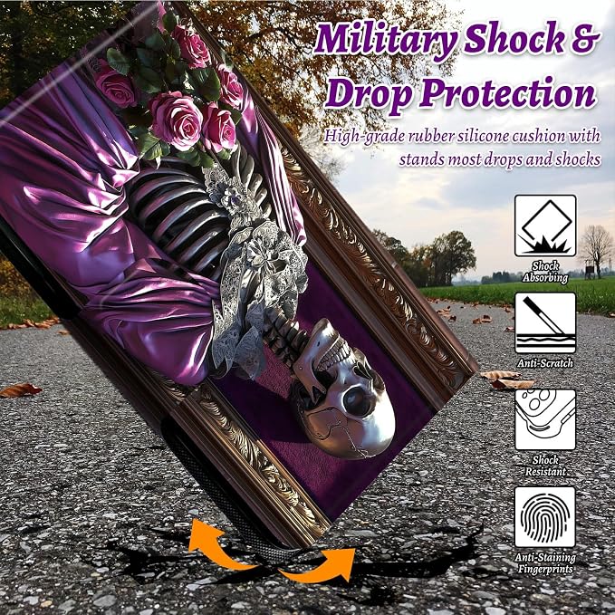 Rotating Handle Case for Samsung Tab S10 Ultra 2024/Galaxy S9 Ultra 2023 14.6", 360 Degree Swivel Kickstand with Magnetic Closure Shockproof Leather Protective Cover, Purple Clothes Skull