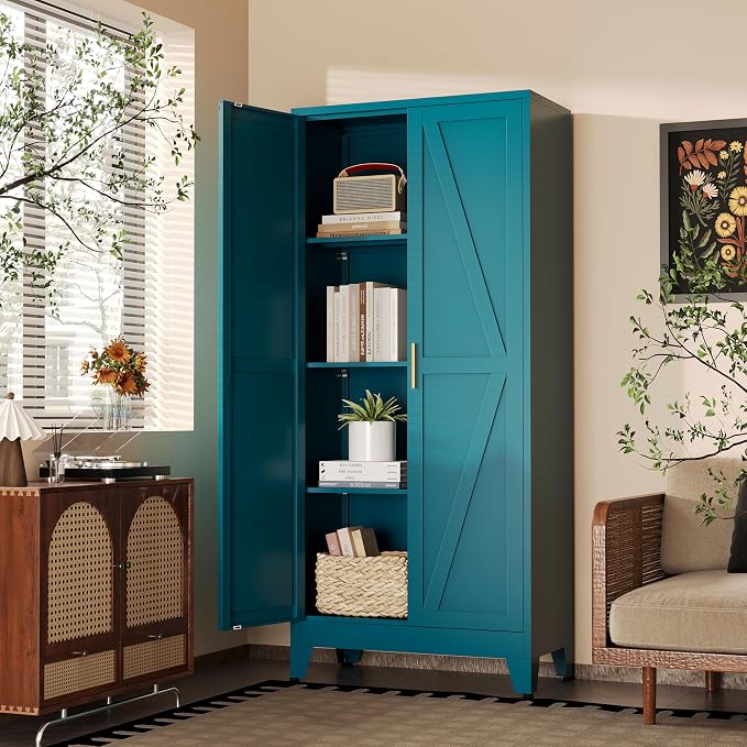 61" H Metal Storage Cabinets,Garage Cabinet,Broom Closet Storage Cabinet,Blue Storage Cabinets,Utility Cabinet