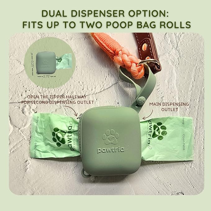 Pawtria Walk Duo: Dog Poop Bag Rolls (120) + Silicone Poop Bag Holder | 120 Compostable Dog Poop Bag Rolls with BPA-Free Silicone Poop Bag Holder for Cleaner, Easier Walks