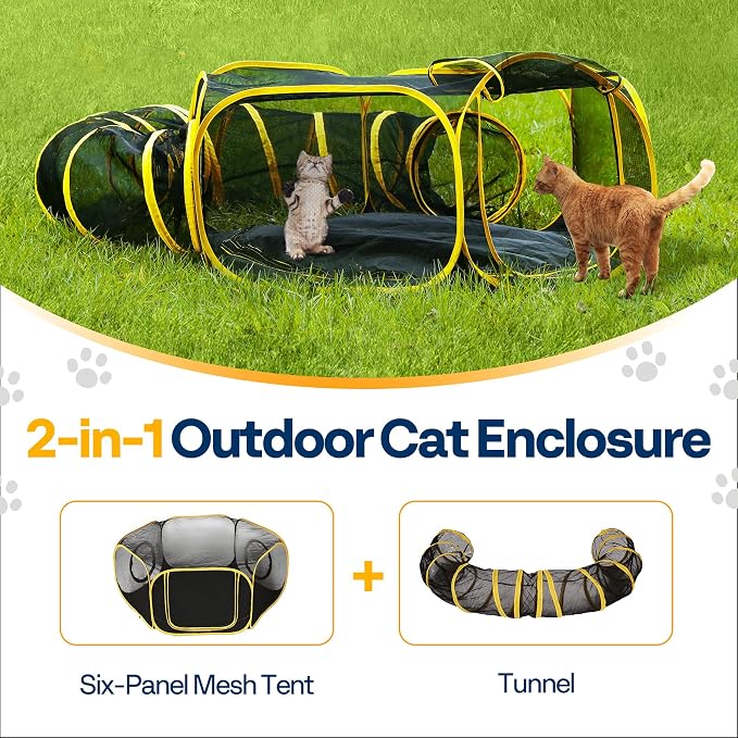 VIVOHOME Outdoor Cat Enclosure 2-in-1, w/Cat Tent, Circle Playpen Tunnel | Portable Cat Tunnels with Tent for Indoor Outdoor, Collapsible Catio for Kitty Small Animals, w/ Storage Bag Removable Bottom