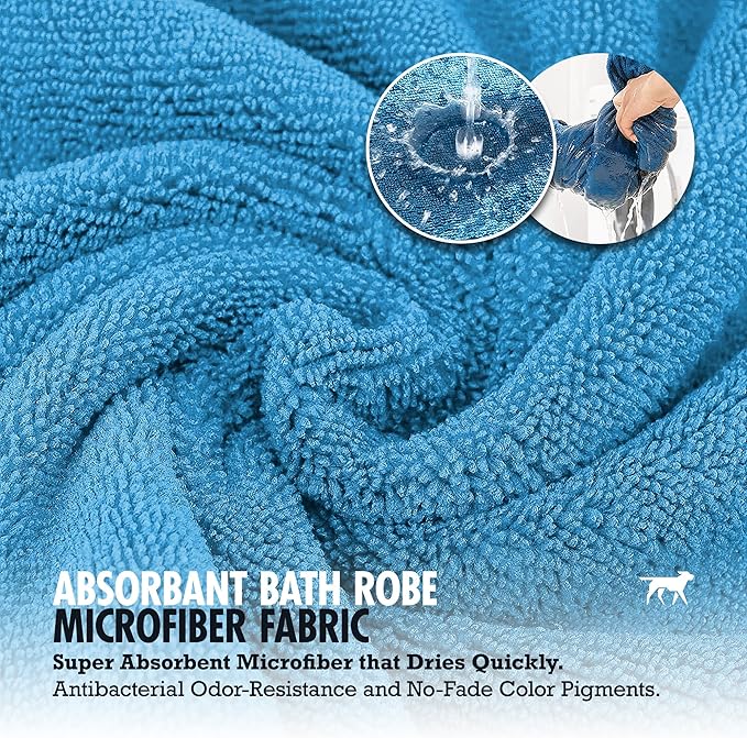 Tuff Pupper Fast Drying Dog Bath Robe | 800 GSM Plush Dog Towel Bathrobe/Dressing Gown | Super Absorbent Pet/Puppy Bathrobe | Adjustable Hood & Belly Strap | Super Soft | Fast Drying (XXL, Blue)