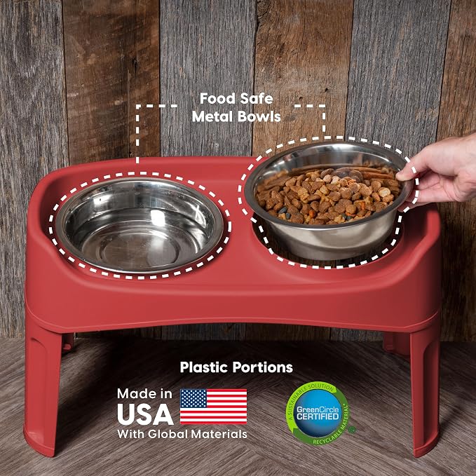IRIS USA Elevated Dog Bowls, Dual Height 4.63" or 12.25" Made in USA, Black | Includes 2 Stainless Steel Bowls (64oz), Spill Guard, Height Adjustable, Non-Slip Feeder, Helps Reduce Neck Strain