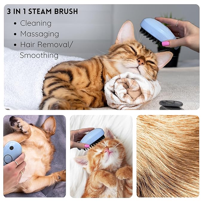 Generic Self-Cleaning Deshedding Brush with Steam for Cats and Dogs - Silicone Whale Model for Grooming Loose Hair (Baby Blue and Pink)