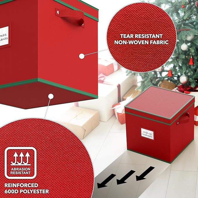 Simple Houseware 64 Christmas Ornament Storage Box with Adjustable Dividers | Heavy-Duty