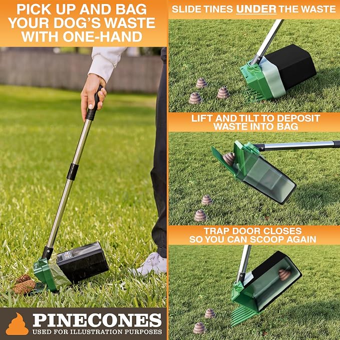 Neater Pet Brands Lift N’ Bag 2.0 Dog Pooper Scooper with Bag Attachment & 22" Pole for Small to Large Dogs, New & Improved Design, 15 Refill Bags, Heavy Duty Dog Poop Scooper for Yard, One-Hand Use