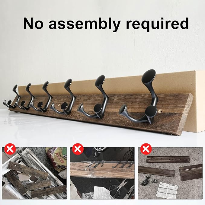SKOLOO 36-Inch Wood Burnt Coat Rack Wall Mount with 6 Triple Hooks - Ideal for Family Entrances, Classrooms, and Pet Supplies Storage - Perfect Coat Hooks for Wall, Pack of 2