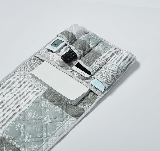 Brilliant Sunshine Grey Toile Floral Couch Armrest Cover, 35"×13" | Washable Magazine Holder, Armrest Organizer & Caddy on Sofa, Recliner, Armchair, Storage for Remote Controls, Phone, iPad
