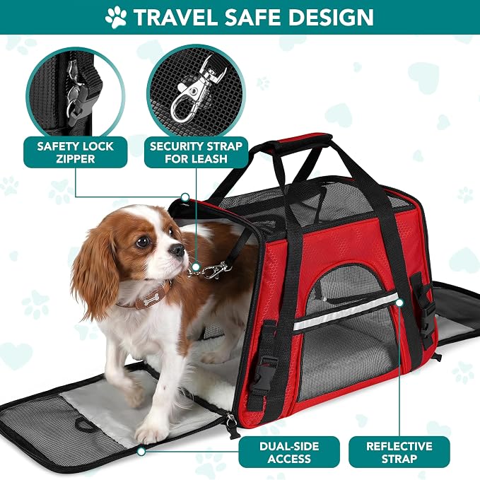 PetAmi Airline Approved Pet Carrier for Cats & Small Dogs, Small, Red | Soft Sided TSA Travel Bag, Sherpa Bed, Breathable Mesh Ventilation, Collapsible Bowl, Fits Under Seat, Up to 18 lbs