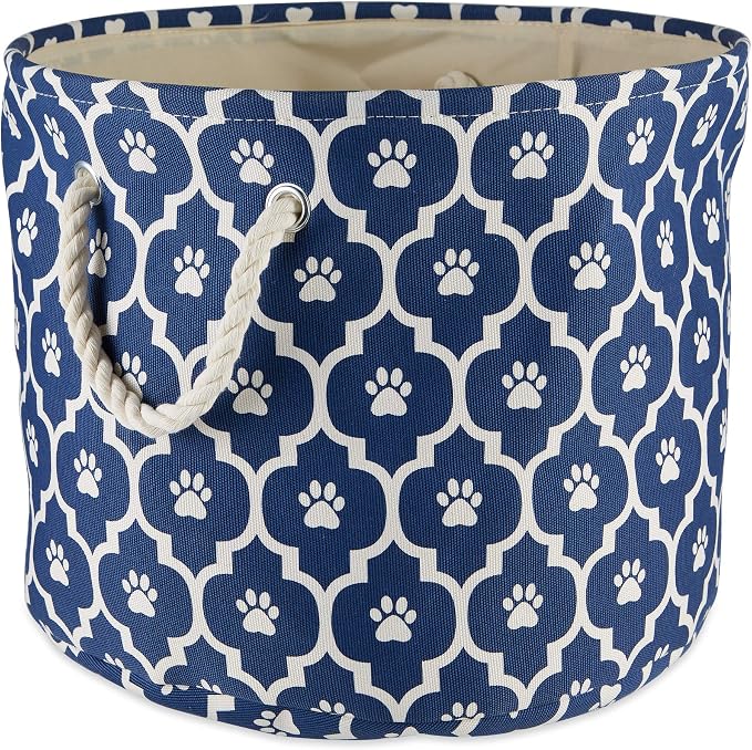 Bone Dry 6192 Pet Storage Collection Lattice Paw Print, Medium Round, Nautical Blue