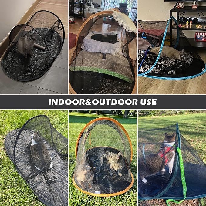 Cat Tent Outdoor, Pet Enclosure Tent Suitable for Cats and Small Animals, Indoor Playpen Portable Exercise Tent with Carry Bag（Black） | Pop Up Catio, Waterproof PE Base, Anti-Bug Mesh, Firm Steel Rods, Kitten Small Animal Travel Yard Gear, Carry Bag