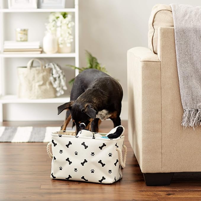 Bone Dry Pet Storage Collection Paw and Bone Print, Small Rectangle, 14x8x9", Black