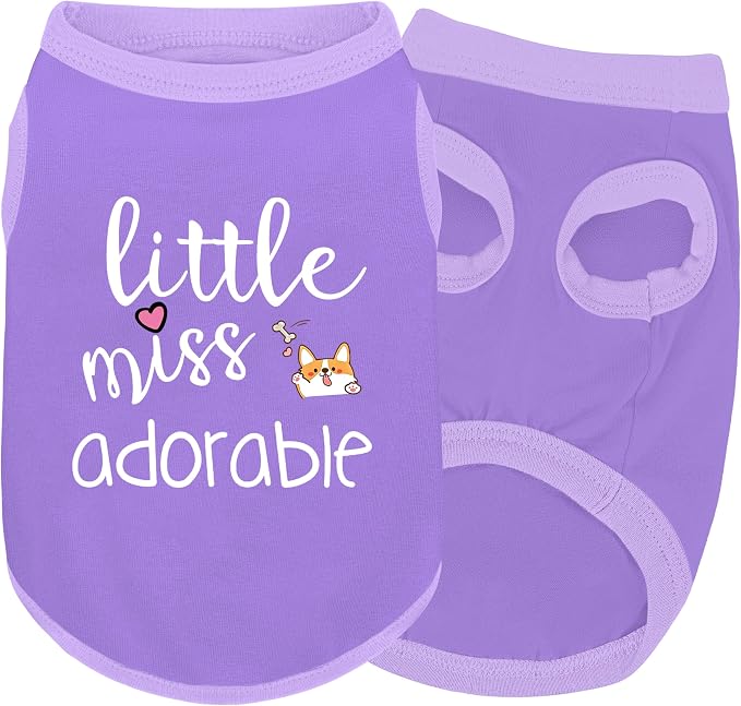 Cotton Dog Shirt with 'Little Miss Adorable' Corgi Head Print, Soft & Breathable Pet Apparel for Small, Medium, and Large Dogs, All-Season Sleeveless Vest, Cute and Comfortable Dog Outfit.Purple 3XL