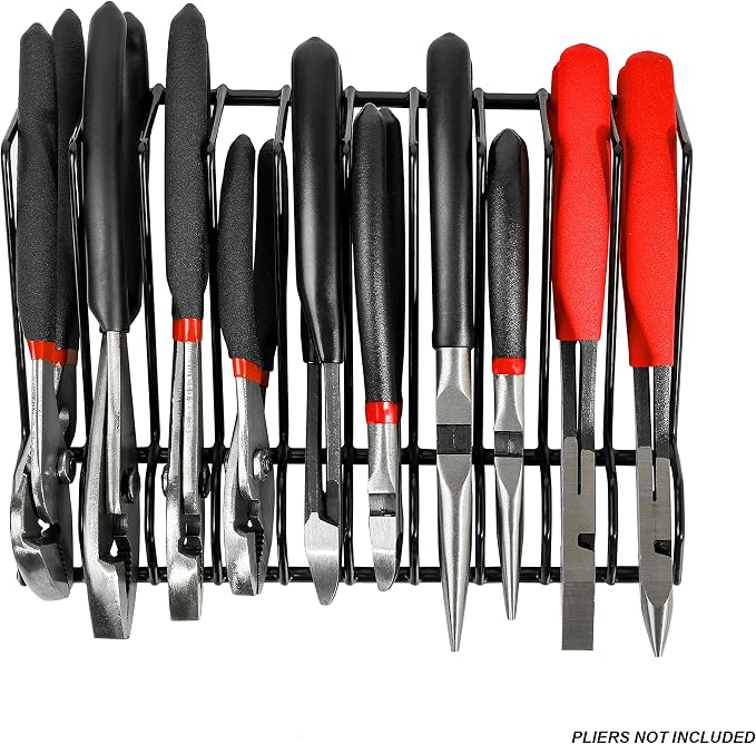 ARES 62004 2-Pc Black 10-Slot Plier Rack Set - Tool Drawer Organizer | 3/4-In Slots Fit Most Pliers; PVC Coating Prevents Slippage