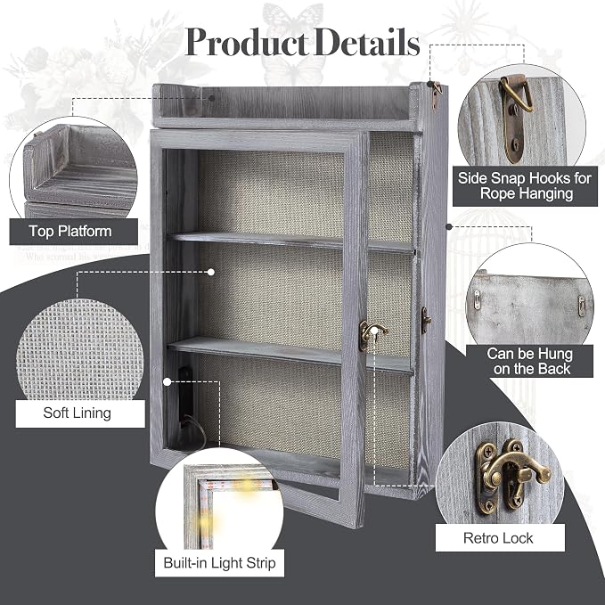 11x16 Dog Memorial Shadow Box Frame with Shelves, Grey