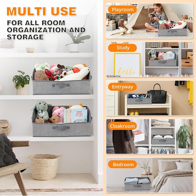 2 Pack Dog Toy Basket, Collapsible Dog Toy Bin with Handles, Gray | Large Capacity Trapezoid Toy Box for Living Room Area, Low Front for Short-Legged Dogs, Organize Pet Supplies & Home Storage