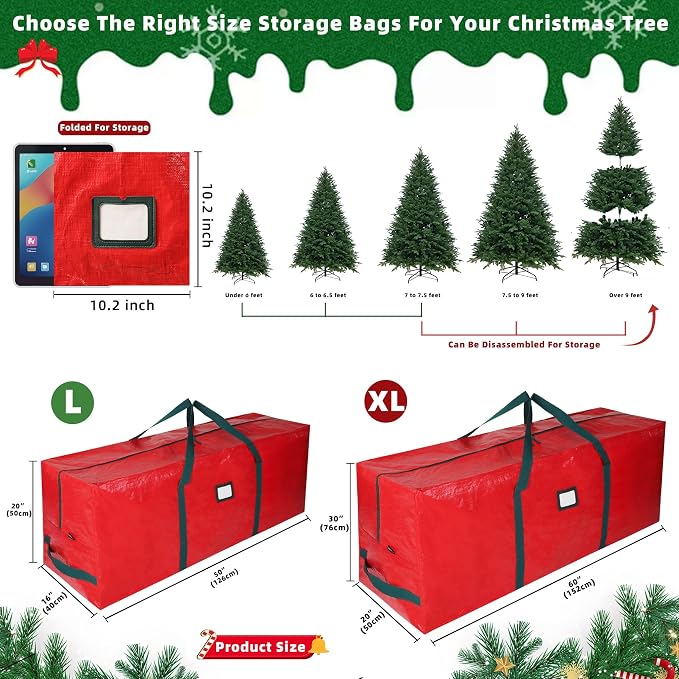 Large Christmas Tree Storage Bag Heavy Duty 7.5 Ft (Red) | Protects From Moisture & Dust, Holiday Storage, Alternative To Tree Storage Box