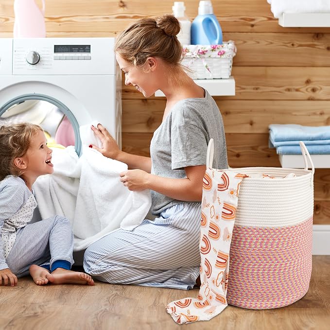 XUANGUO Cotton Rope Laundry Basket Hamper for Clothes Large | Woven Storage Basket for Living Room Bedroom Boho Tall Rope Baskets for Blanket Toys Pillow Towels Baby Nursery Hamper Bin