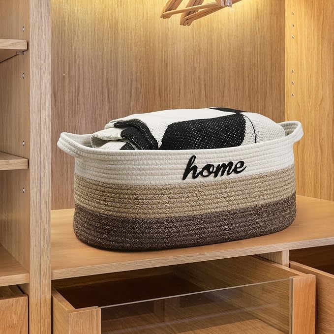 Dog Toy Basket Woven Baskets for Organizing Rope 22"X11"X7.9" Large Storage Basket with Handle Cute Cotton Nursery Gift Dog Toy Bins Organizer-Light Brown