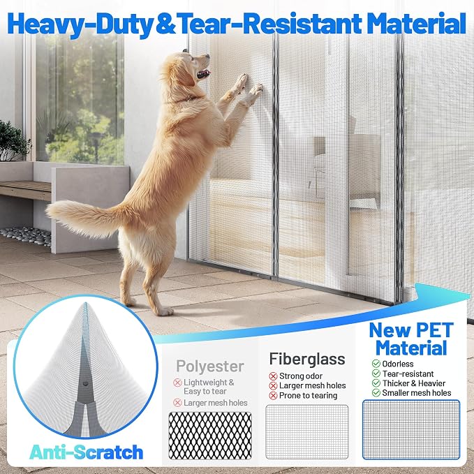 Heavy Duty Magnetic Screen Door Mesh, Door Net Screen with 100 Magnets | Pet & Kid Friendly, PET Fine Mesh Doors Screens Keep Bug Out Fit Sliding Patio French Doors Size 60"x80"-Screen Size 62"x82