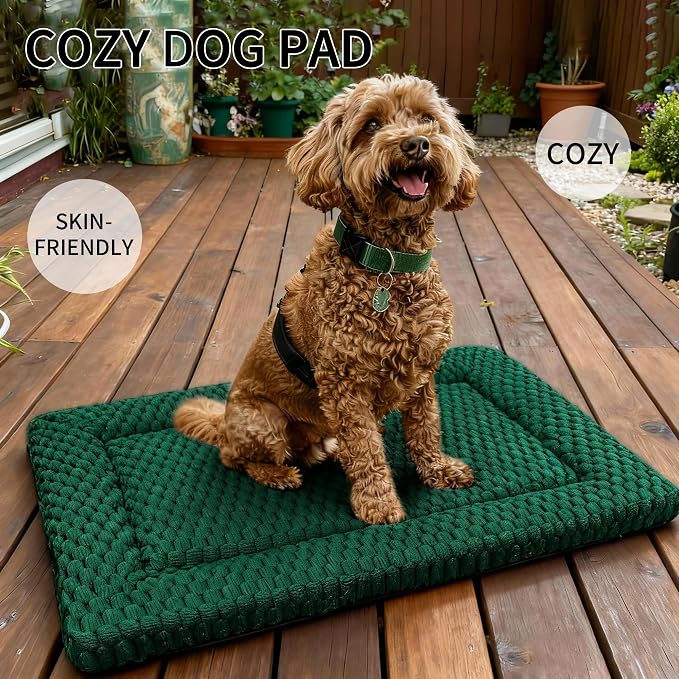 Dog Bed Mat - Dog Crate Pad - Reversible Mat for Pet Comfort - Soft Bed Crate Pads for All Seasons - Durable, Machine Washable Mat for Crates, Travel, and Home (Dark Green, 24" L*18" W*1.5" Th)