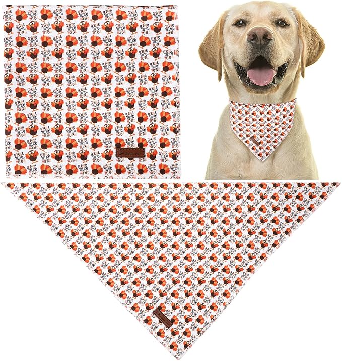 Thanksgiving Dog Bandana, Triangle Bid Scarf with Turkey Pattern, Cotton Pet Kerchief for Girl Boy Dogs or Cats, Cute Puppy Bandana, Fancy Thanksgiving Gifts for Dogs