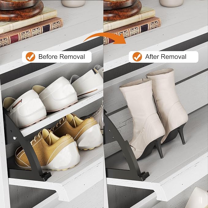 GarveeHome Shoe Cabinet with 2 Flip Drawers, Wooden Shoe Organizer with Adjustable Shelf, Shoe Storage for Entryway, Hidden Shoe Cabinet for Hallway, Living Room, White