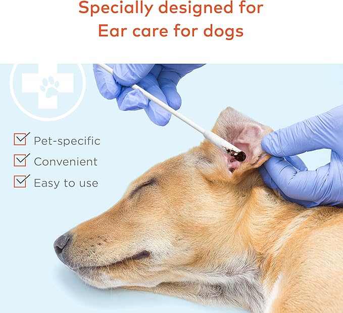 ARCA PET Cotton Swabs for Dogs and Cats - Cat & Dog Ear Cleaner Long Cotton Swab - Extra Long Stick, Cat & Dog Ear Cleaning Kit for Puppies and Pets, Multipurpose Pet Cotton Swabs for Ears (100 Buds)