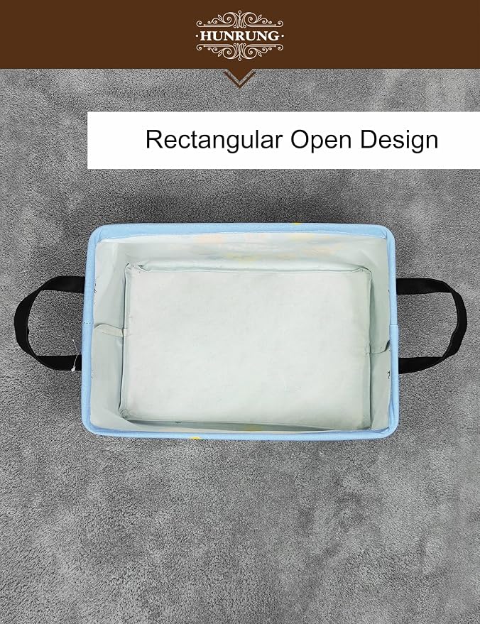 Rectangle Canvas Foldable Storage Basket for Nursery, Rabbit Easter Egg | Portable and collapsible cloth receptacle. Stores pet essentials, daily use items. Folds flat when not in use