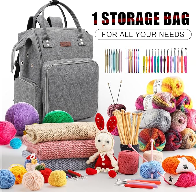 crochet bag,knitting bagBackpack and Tote Bag Storage Bag ，Large capacityYarn Storage Organizer Travel Crochet Bag Women Carrying Crochet Accessories Knitting Needles Crochet