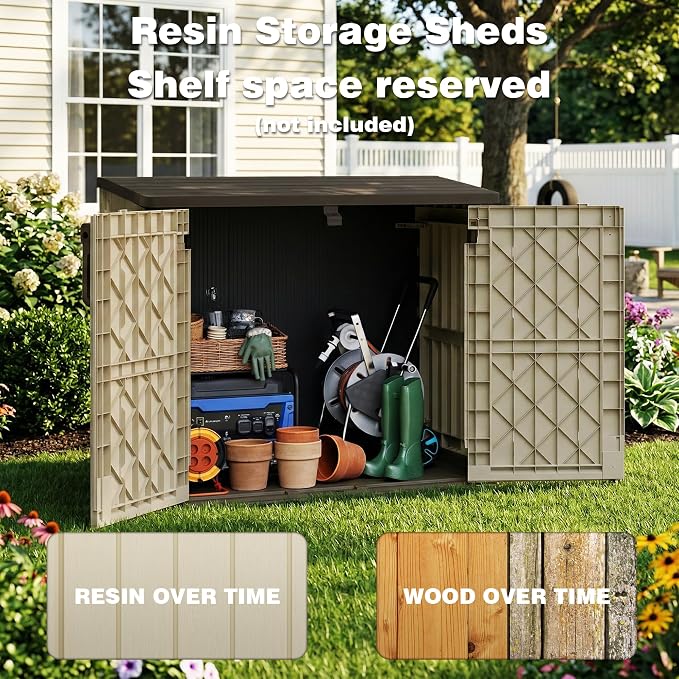LHBcraft Waterproof Outdoor Storage Box 36 Cu Ft with Lockable Doors,Portable Outdoor Storage Shed,Horizontal Outdoor Storage Cabinet for Garden,Easy to Assemble