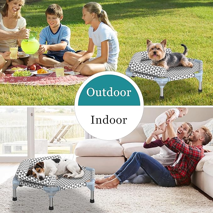 Kuntrust Orthopedic Dog Bed for Small Dogs，U-Shaped Bolster ，Up to 75 lbs | 6-Sided Design，Elevated Dog bed，Breathable Fabric, Dual-Layer Cotton, Stainless Steel Frame, Anti-Slip Feet