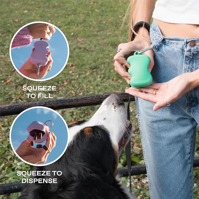 Springer Springland Dog Treat Pouch for Effort-Free Squeeze Dispensing - Easy-Fill, Food-Grade Silicone Treat Pouches for Pet Training - Includes Carabiner-Green