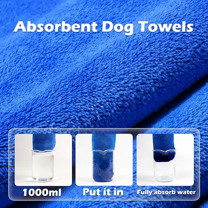 MICOOYO Dog Towels for Drying Dogs 3 Pack, Ultra Absorbent Microfiber Pet Bath Blanket | Quick Dry Towel for Dogs and Cats, 20"x40", M