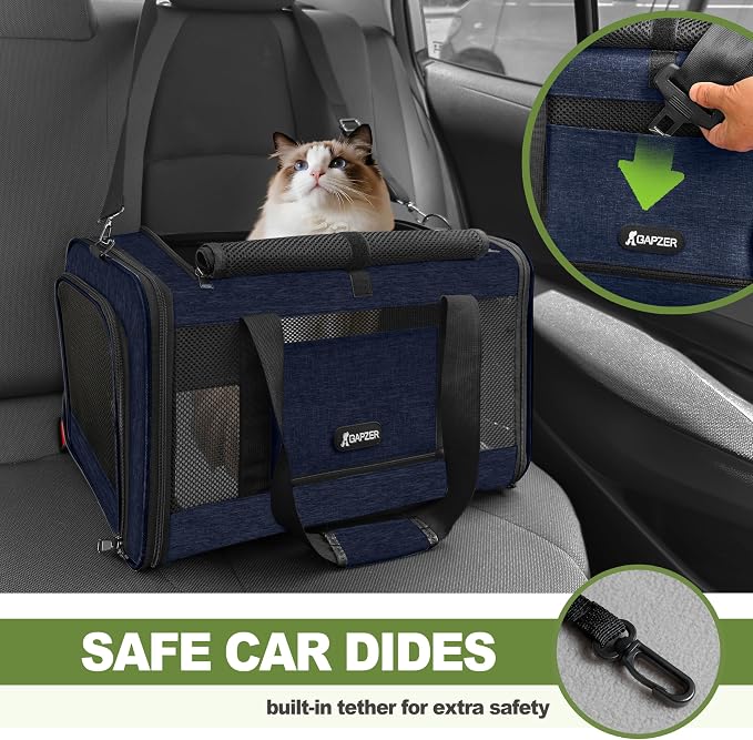 GAPZER Cat Carrier 18x11x11 United Airline Approved, Soft Pet Flying Kennel | Small Dog Chihuahua Crate 5-10 Pounds, Softshell Kitty Taxi Transport Cage 18lbs, Sturdy Miniature Poodle Top Loader Vet Case