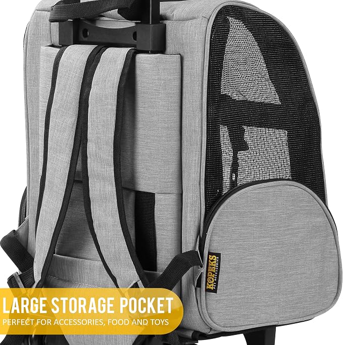 Deluxe Backpack Pet Travel Carrier with Double Wheels for Pets up to 18 Pounds - Grey