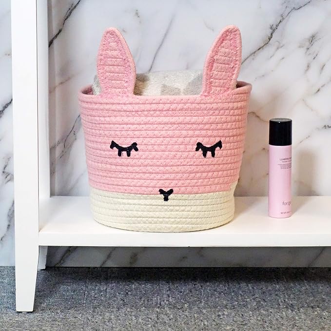 T&T Homewares Small Cute Pink Bunny Toy & Laundry Basket for Nursery Storage, Woodland Nursery Decor
