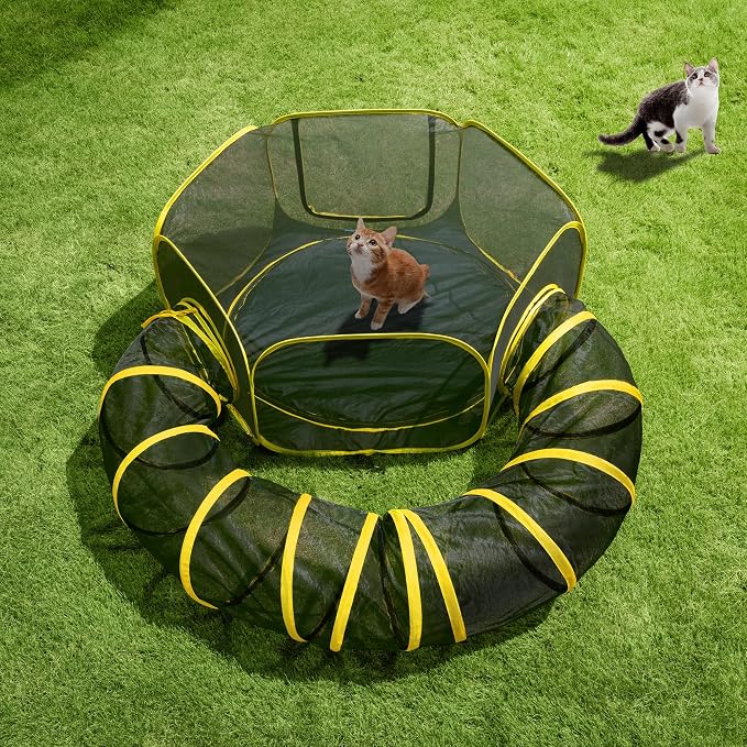VIVOHOME Outdoor Cat Enclosure 2-in-1, w/Cat Tent, Circle Playpen Tunnel | Portable Cat Tunnels with Tent for Indoor Outdoor, Collapsible Catio for Kitty Small Animals, w/ Storage Bag Removable Bottom