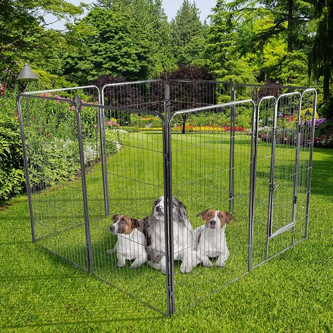 Giantex 16/8 Panel Pet Playpen with Door, Foldable Dog Exercise Pen, Portable Configurable Cat Chicken Rabbit Fence Outdoor Outdoor, Metal Pet Exercise Fence Barrier Kennel (8 Panels, 48'')