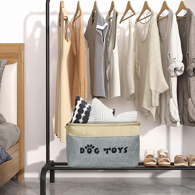 PET ARTIST Dog Toy Basket, Large Collapsible, Gray, M: 15"x11"x9" | Dog Toy Bin Box, Comfortable Handles, Large Pet Toy Storage Organizer, For Accessories, Toys, Coat & Clothing, Blanket Leash