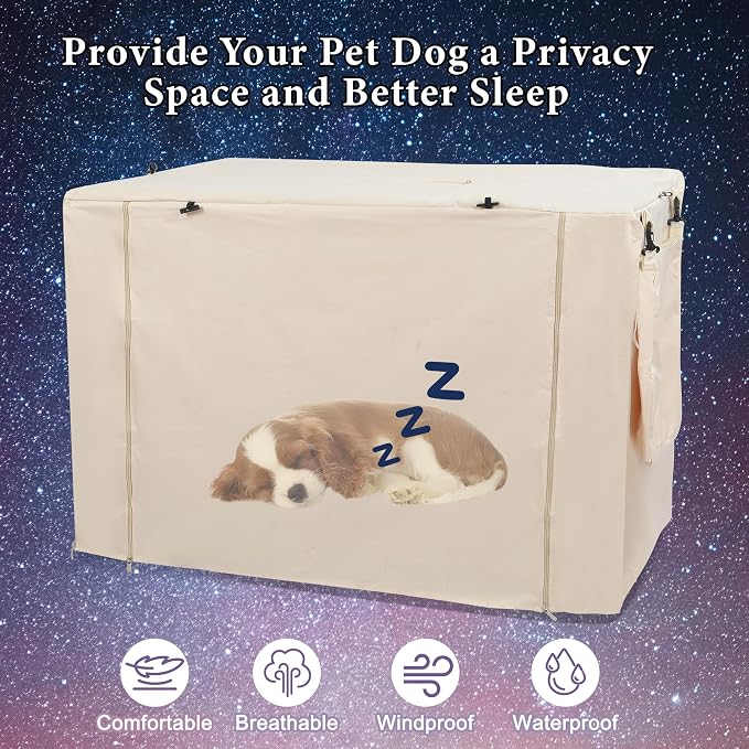 Deblue Dog Crate Cover, 48 Inches Durable Polyester Indoor Kennel Cover | Fit for 1 2 Doors Standard Wire Cage (Beige)