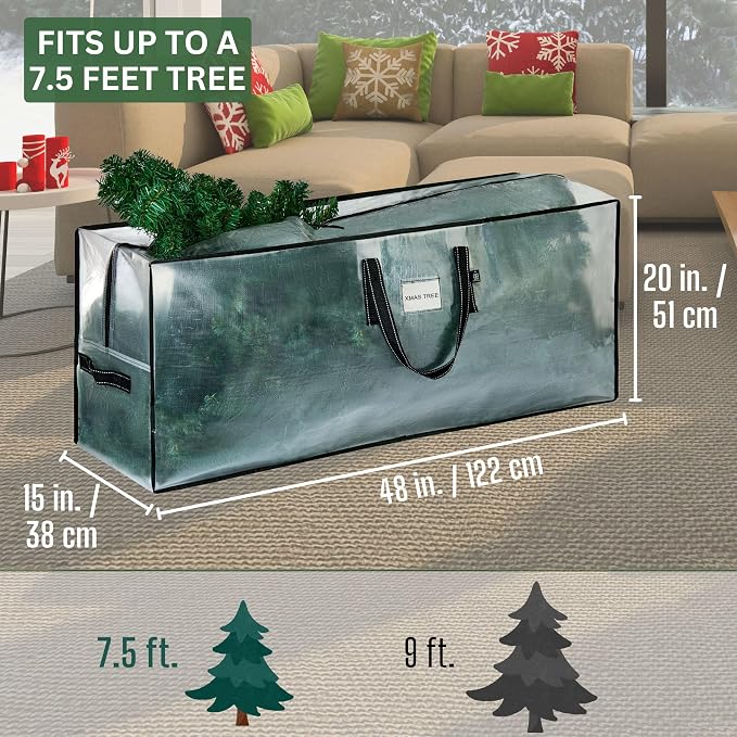 VENO 2 Pack Clear Christmas Tree Storage Bag - Fits 7.5 Ft Artificial Trees, Heavy Duty Large Bags with Zipper, Durable Handles, and Labeling Card Slot, Alternative to Storage Boxes with Lids (2 Pack)