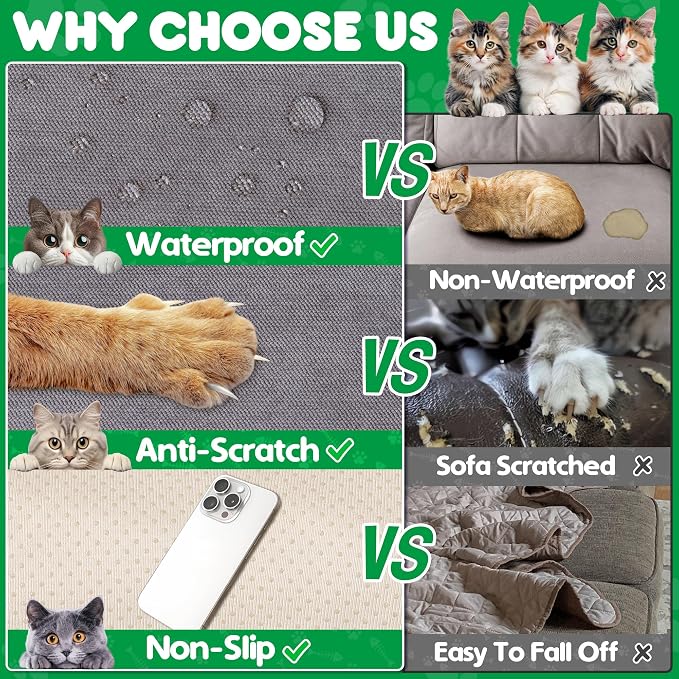 Loiion Cat Scratch Proof Furniture Protector Waterproof Sofa Cover 118"x91" | Pet-Friendly Couch Protector, Anti-Scratch & Anti-Slip Sofa Cover For Cats Dogs Kids, Machine Washable
